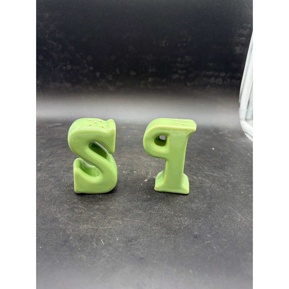 Vintage Lime Green Ceramic S and P Letter Salt and Pepper Shakers Set